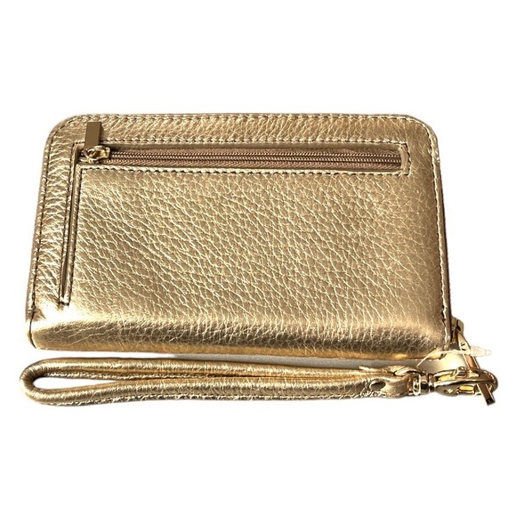 Fossil Metallic Pebble Leather Zip Around Wallet Wristlet Gold - Picture 2 of 7